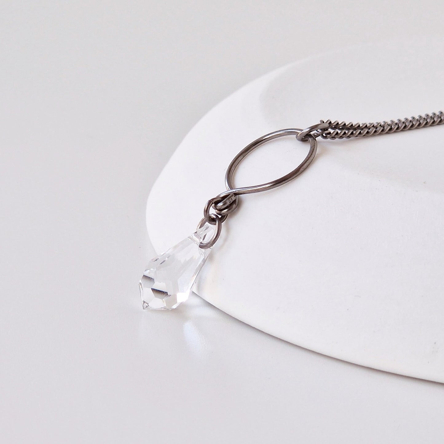 Crystal Teardrop Titanium Necklace