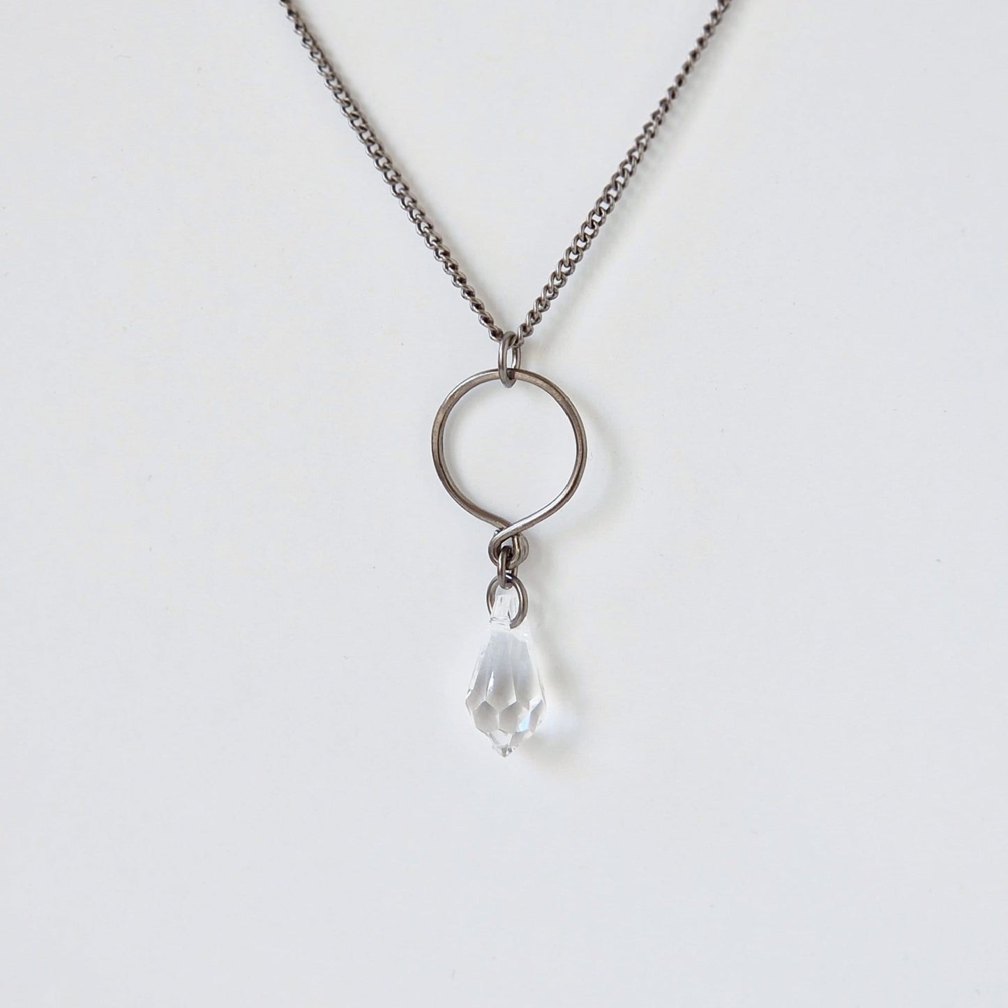 Crystal Teardrop Titanium Necklace
