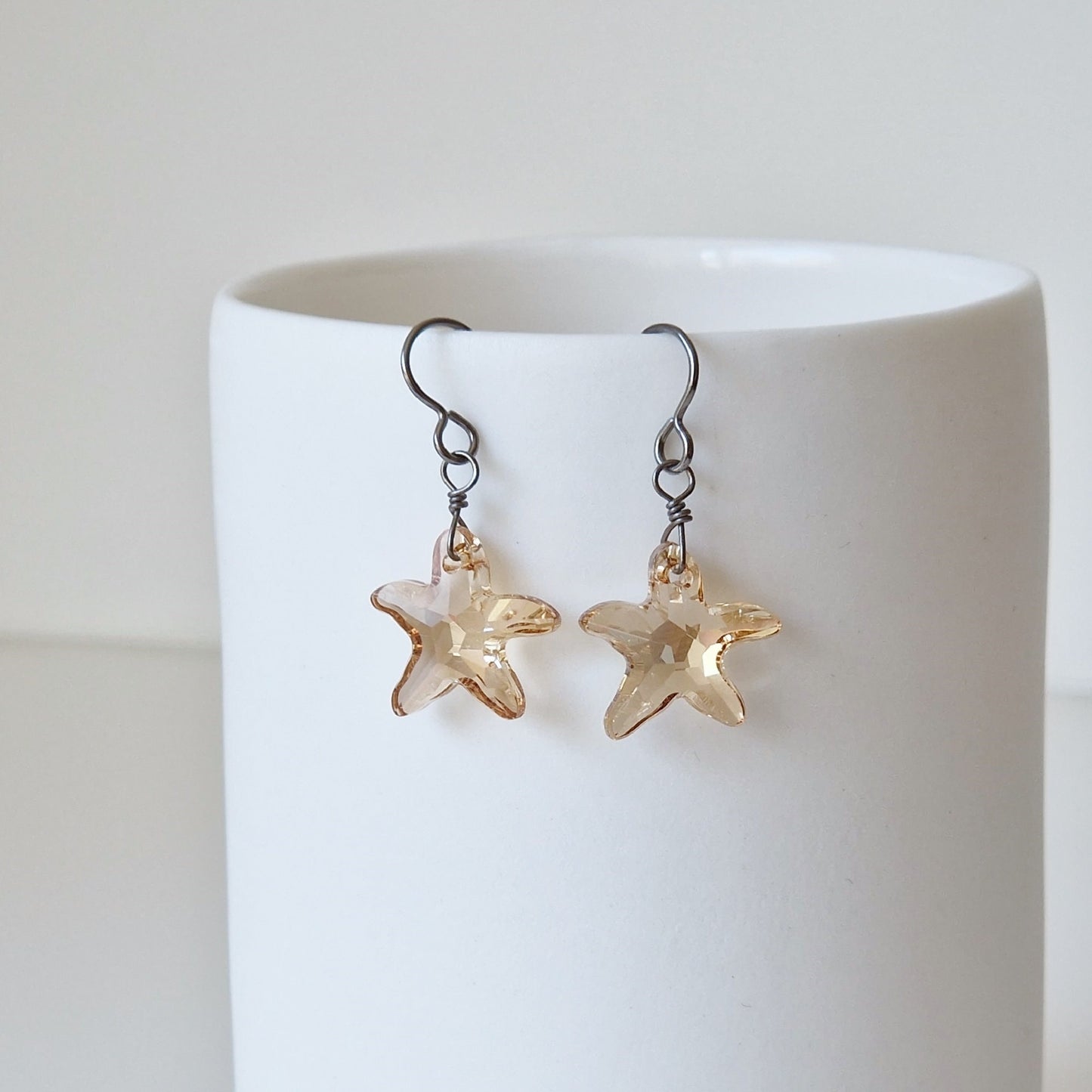 Golden Shadow Crystal Starfish Titanium Earrings