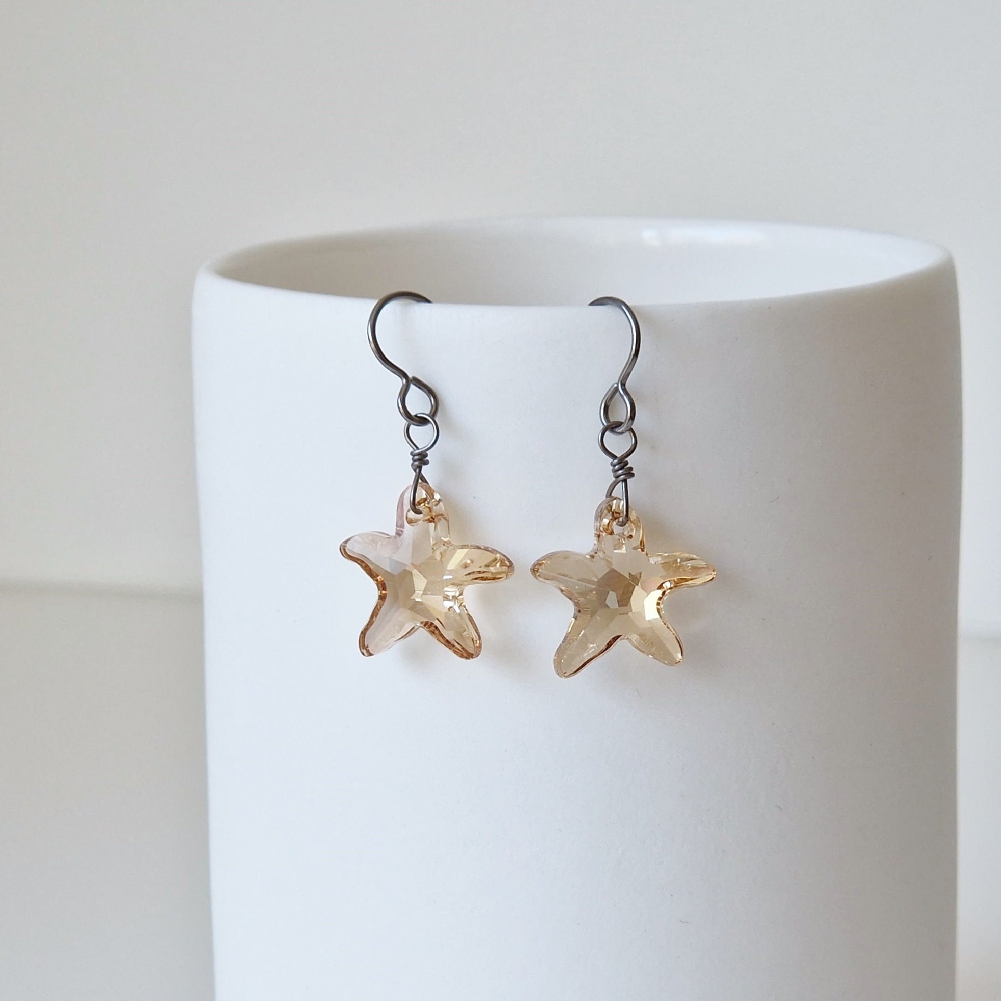 Golden Shadow Crystal Starfish Titanium Earrings