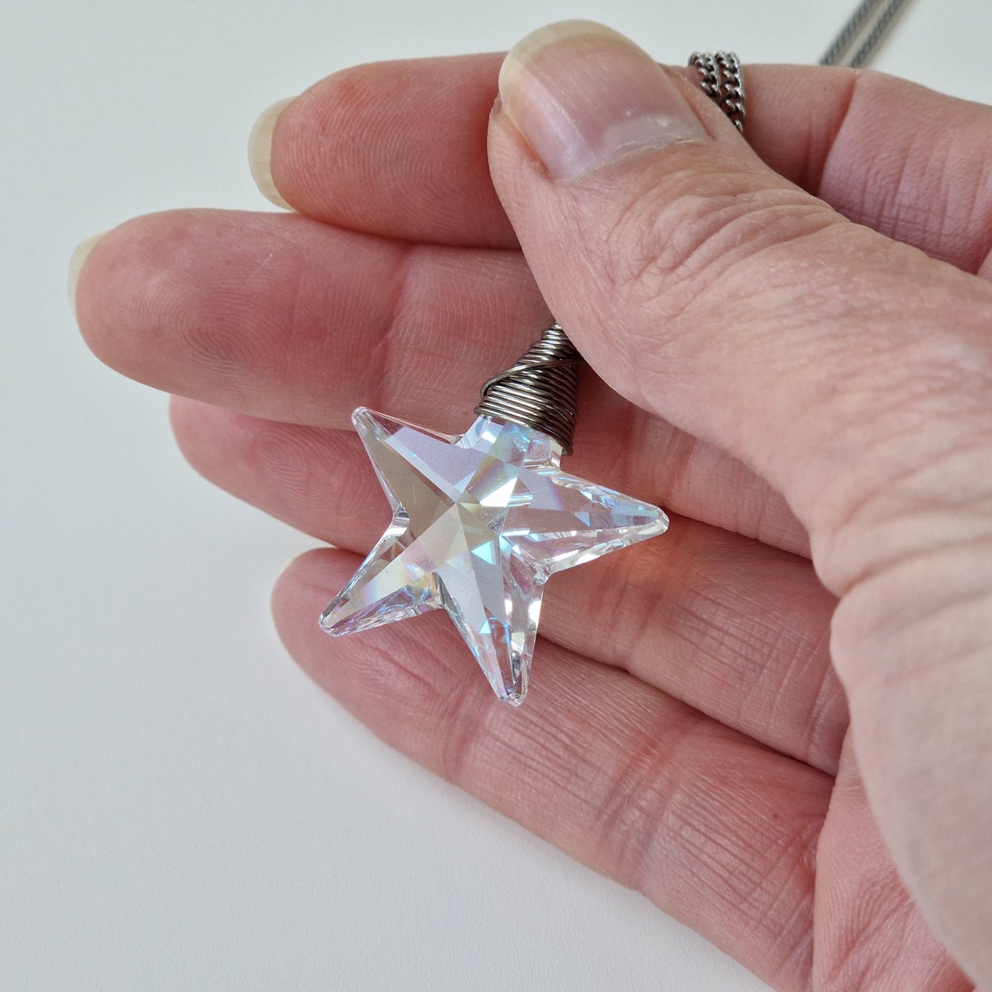 Blue Aurora Borealis Star Crystal Titanium Necklace