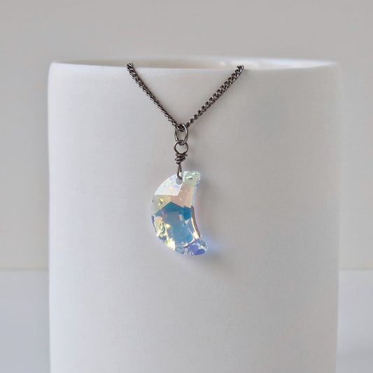 Aurora Borealis Moon Crystal Titanium Necklace