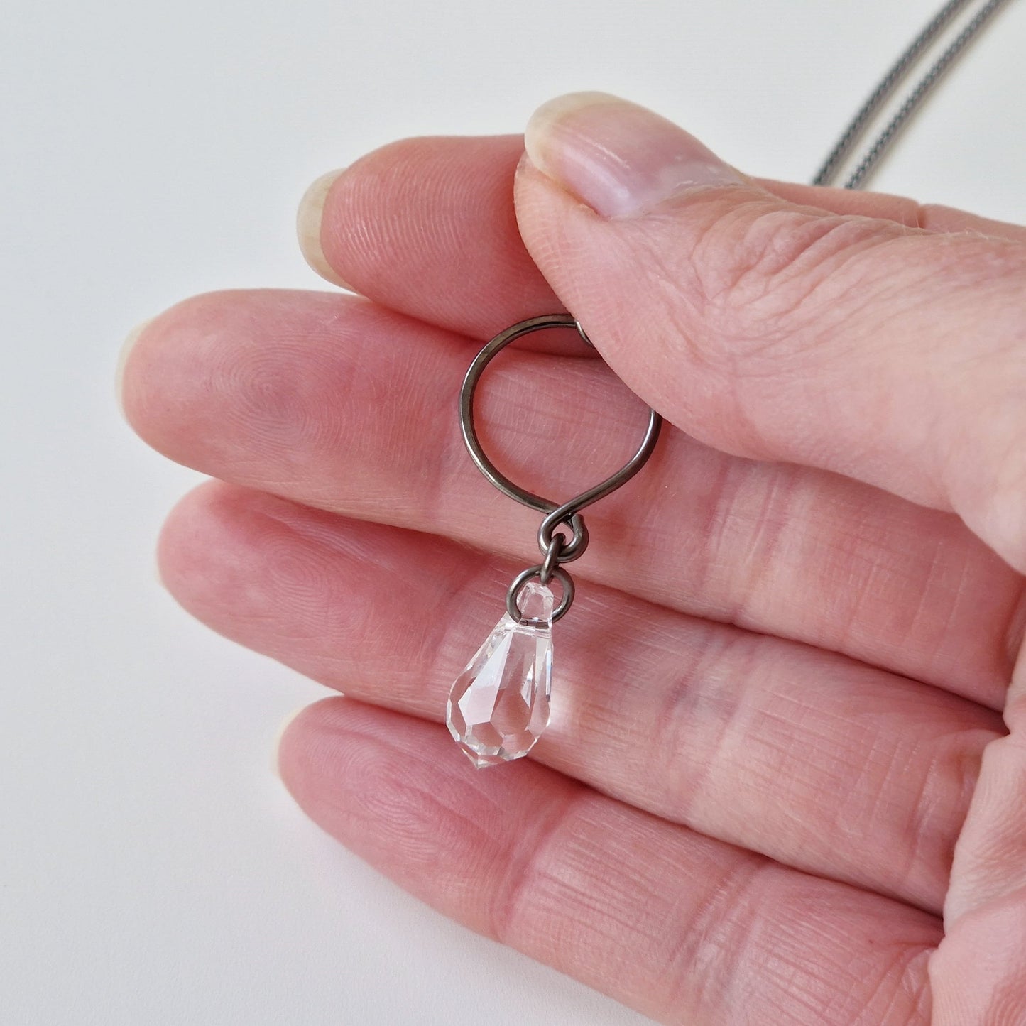 Crystal Teardrop Titanium Necklace