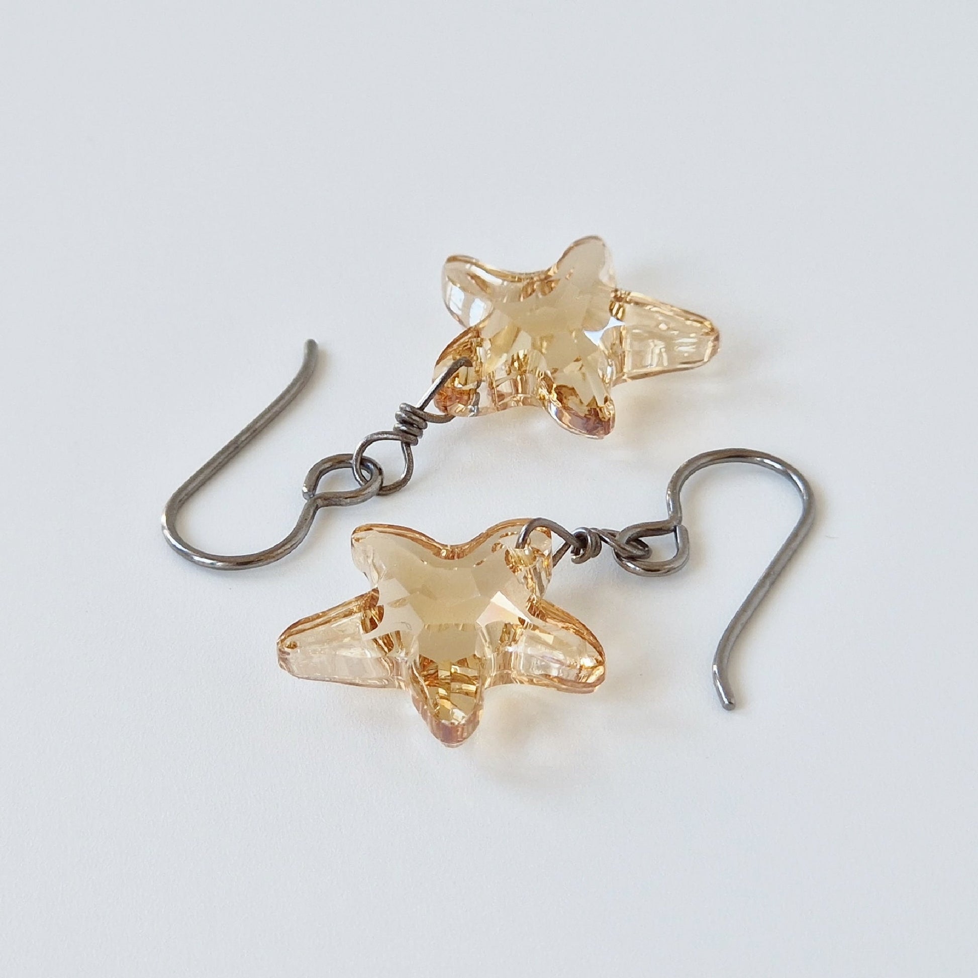 Golden Shadow Crystal Starfish Titanium Earrings