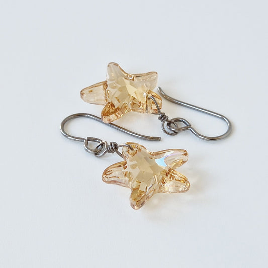 Golden Shadow Crystal Starfish Titanium Earrings