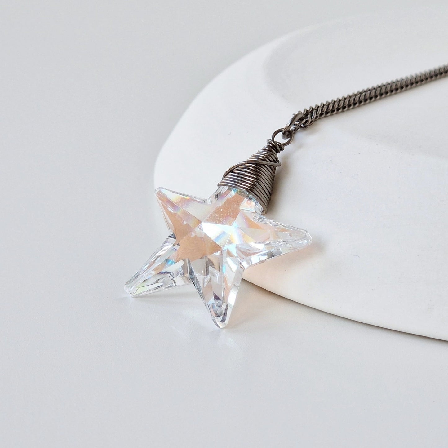 Blue Aurora Borealis Star Crystal Titanium Necklace