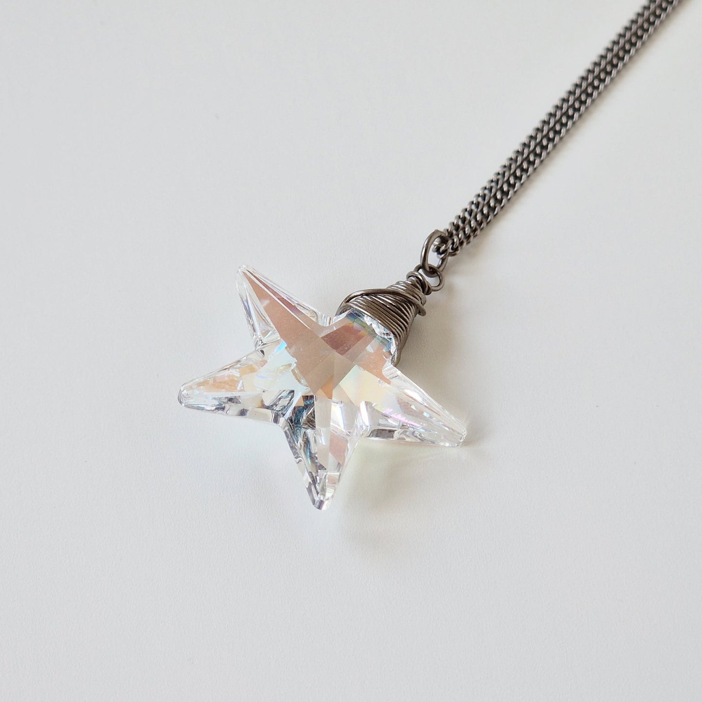Blue Aurora Borealis Star Crystal Titanium Necklace