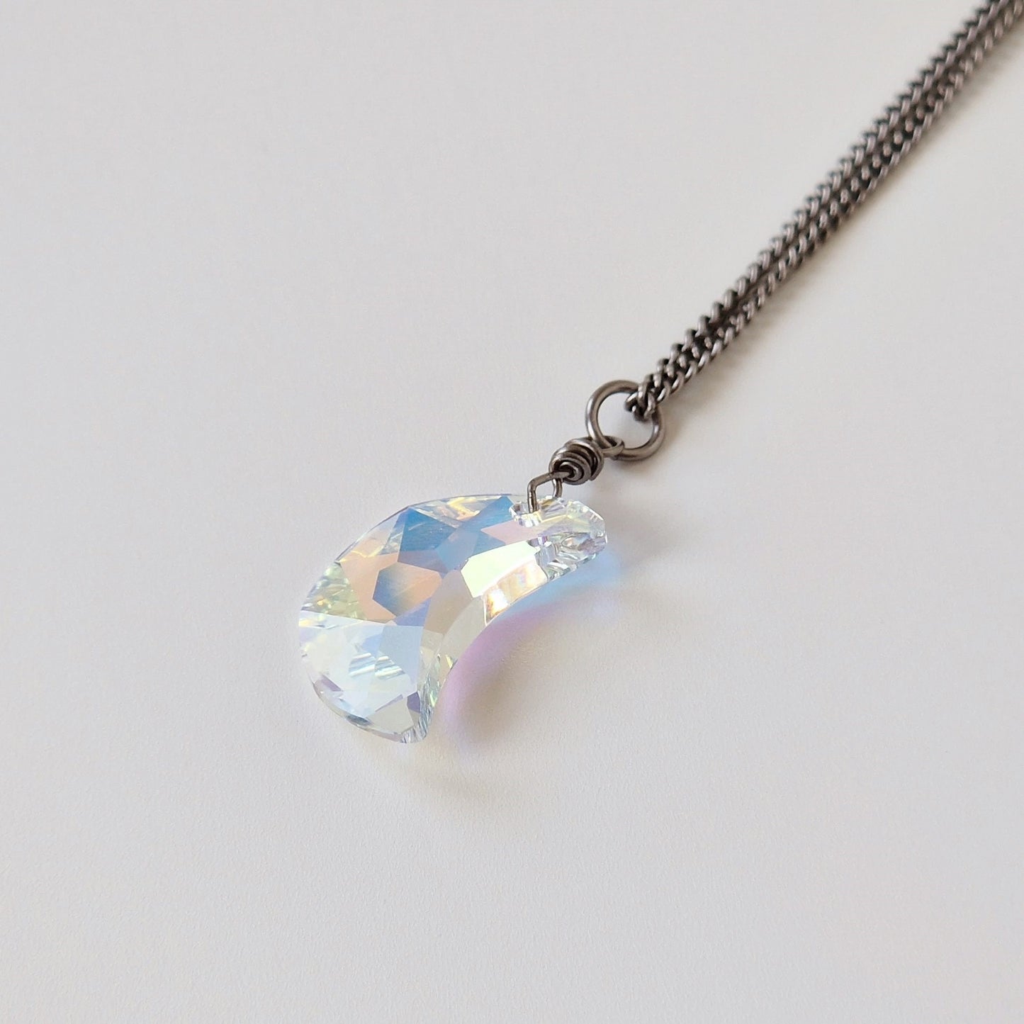 Aurora Borealis Moon Crystal Titanium Necklace