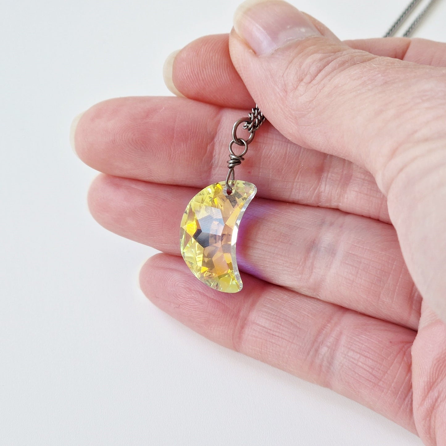 Aurora Borealis Moon Crystal Titanium Necklace