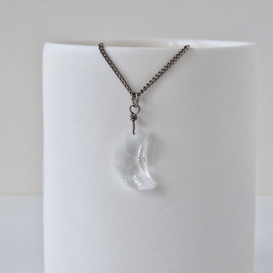 Clear Moon Crystal Titanium Necklace