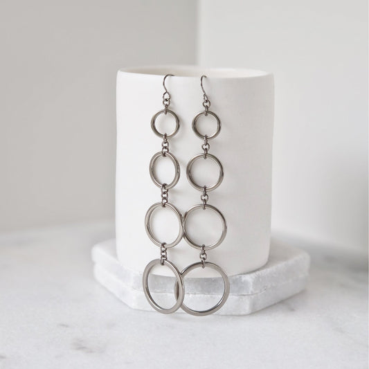 Titanium Four Cascading Hoop Earrings