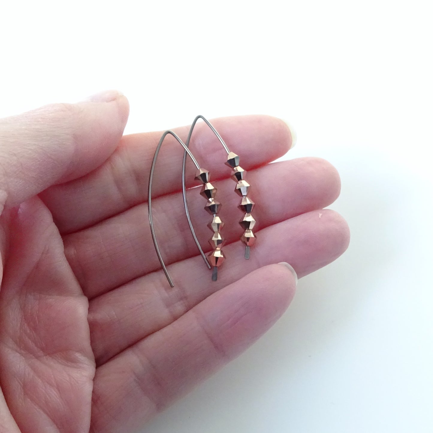 Niobium Earrings with Rose Gold Crystals