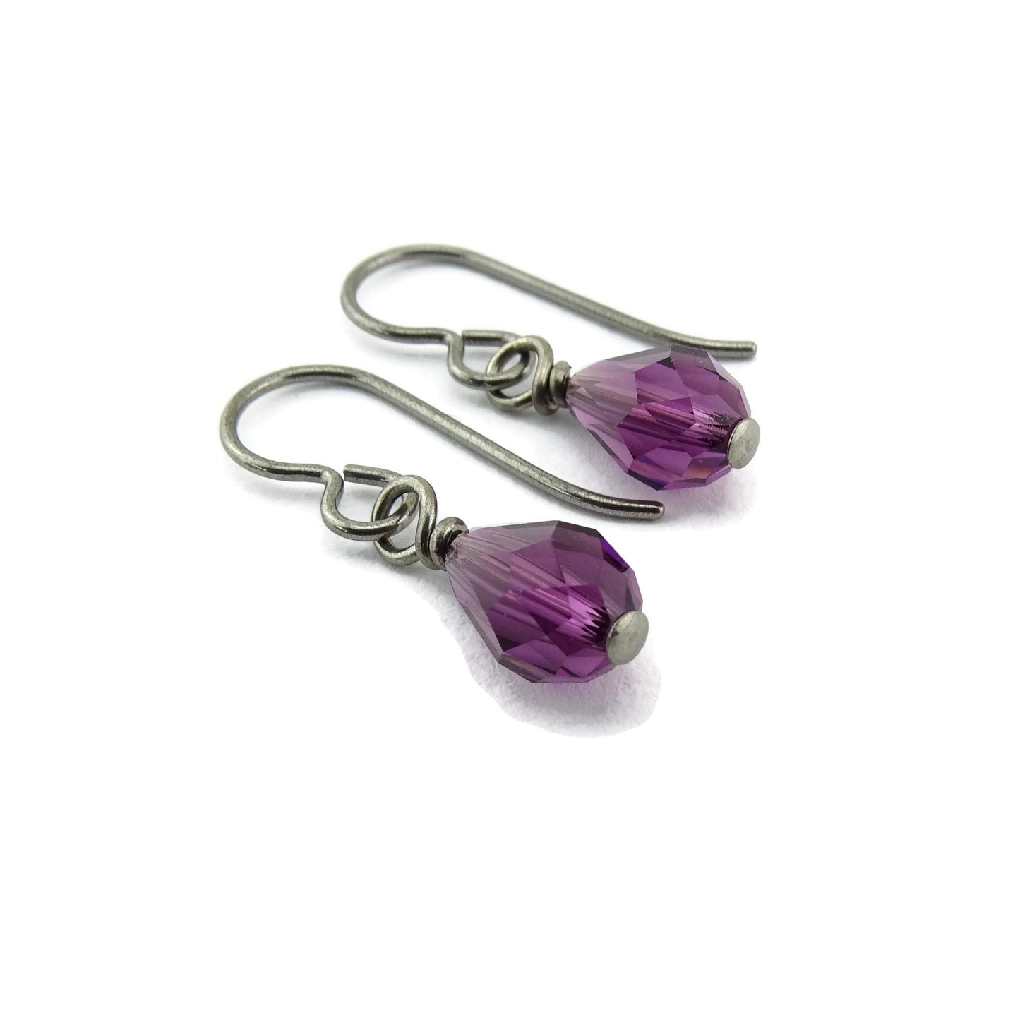 Titanium Earrings Amethyst Teardrop Earrings