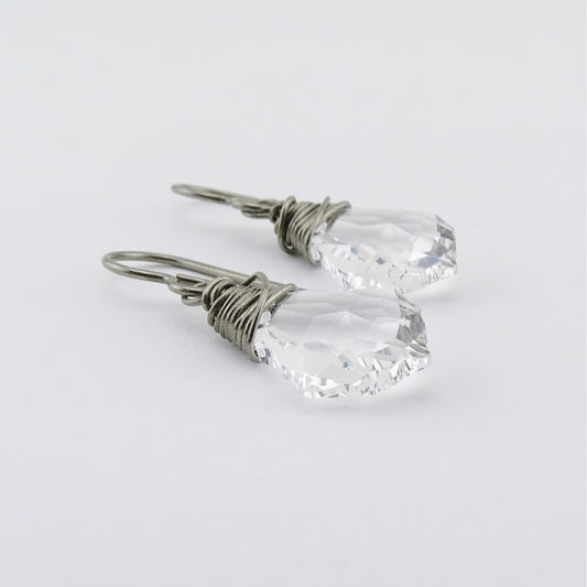 Titanium Earrings with Baroque Clear Crystals