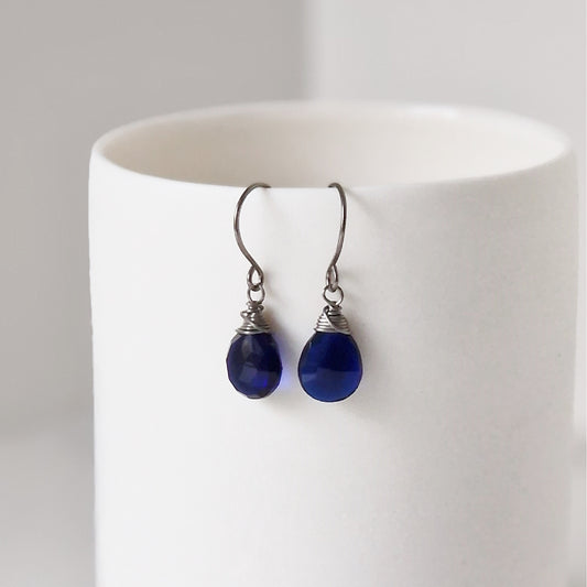 Titanium Earrings with Sapphire Blue Quartz