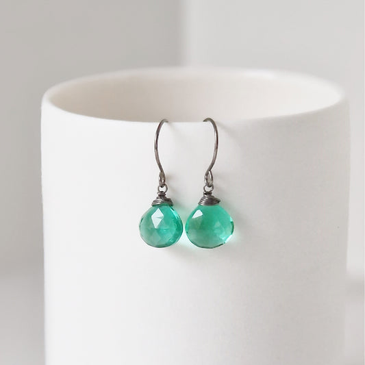 Titanium Earrings with Emerald Green Quartz