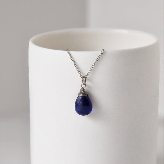 Titanium Necklace with Sapphire Blue Quartz