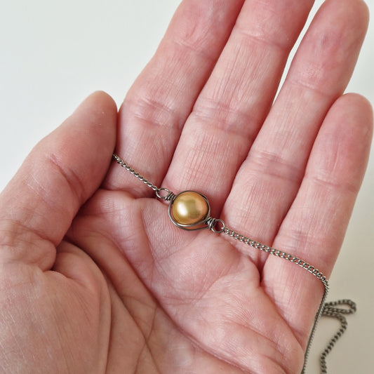 Titanium Necklace with Wrapped Champagne Pearl