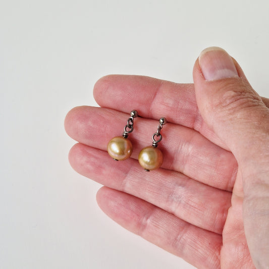 Titanium Post Earrings with Chamapgne Pearl Dangle