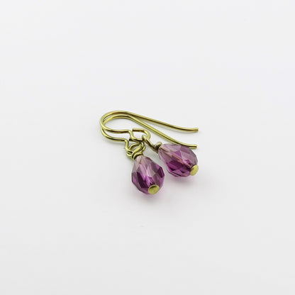 Nickel Free Gold Earrings with Amethyst Drop Crystals