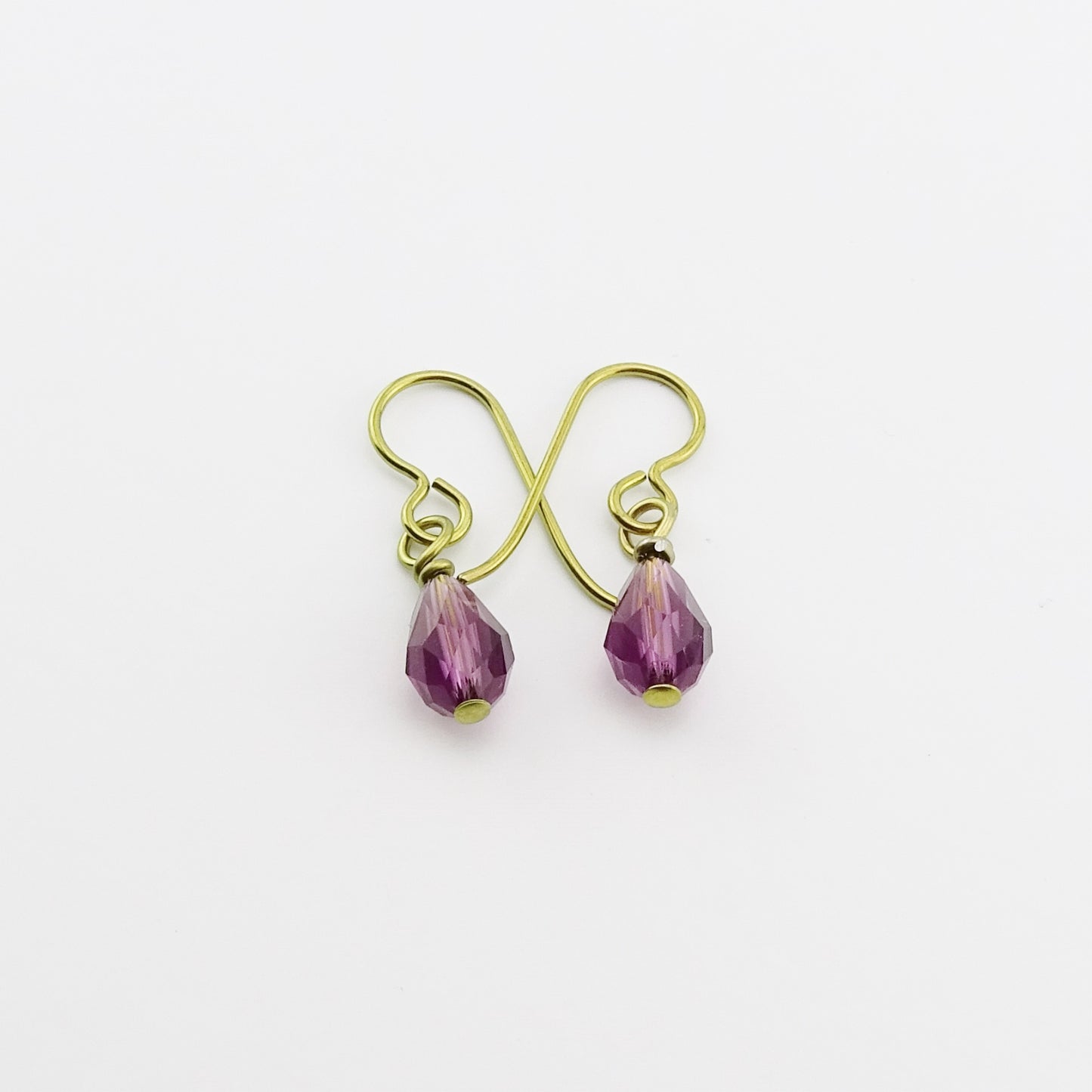 Nickel Free Gold Earrings with Amethyst Drop Crystals