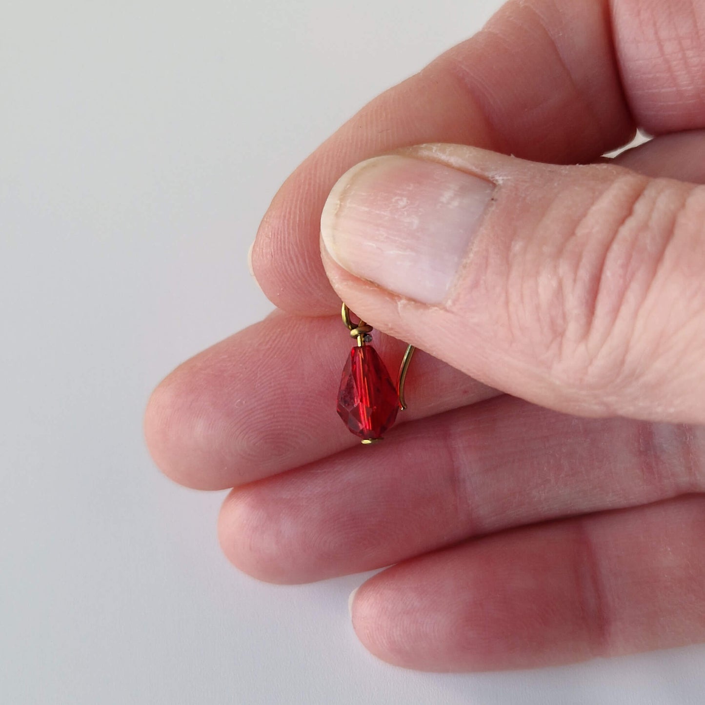 Gold Titanium Earrings with Ruby Red Crystal Drops