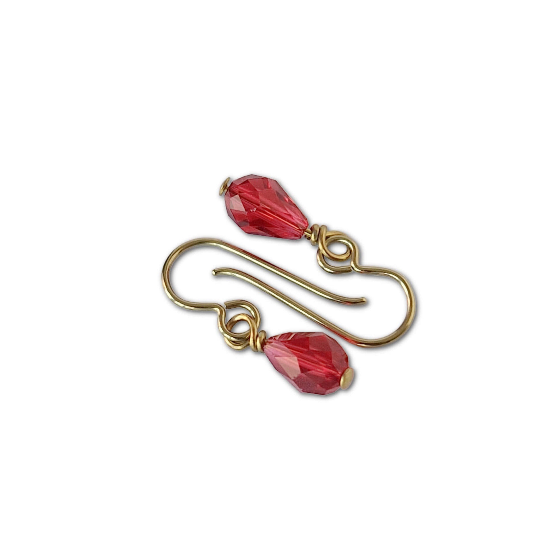 Hypoallergenic Gold Niobium Earrings with Ruby Red Crystal Droplets