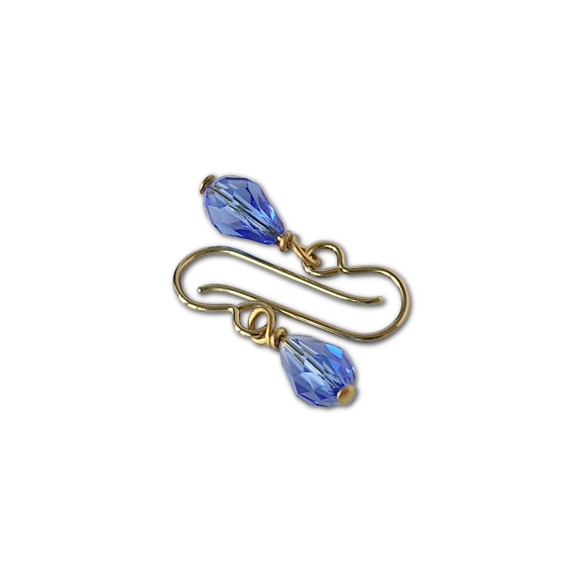 Gold Niobium Earrings with Sapphire Blue Crystal Teardrops