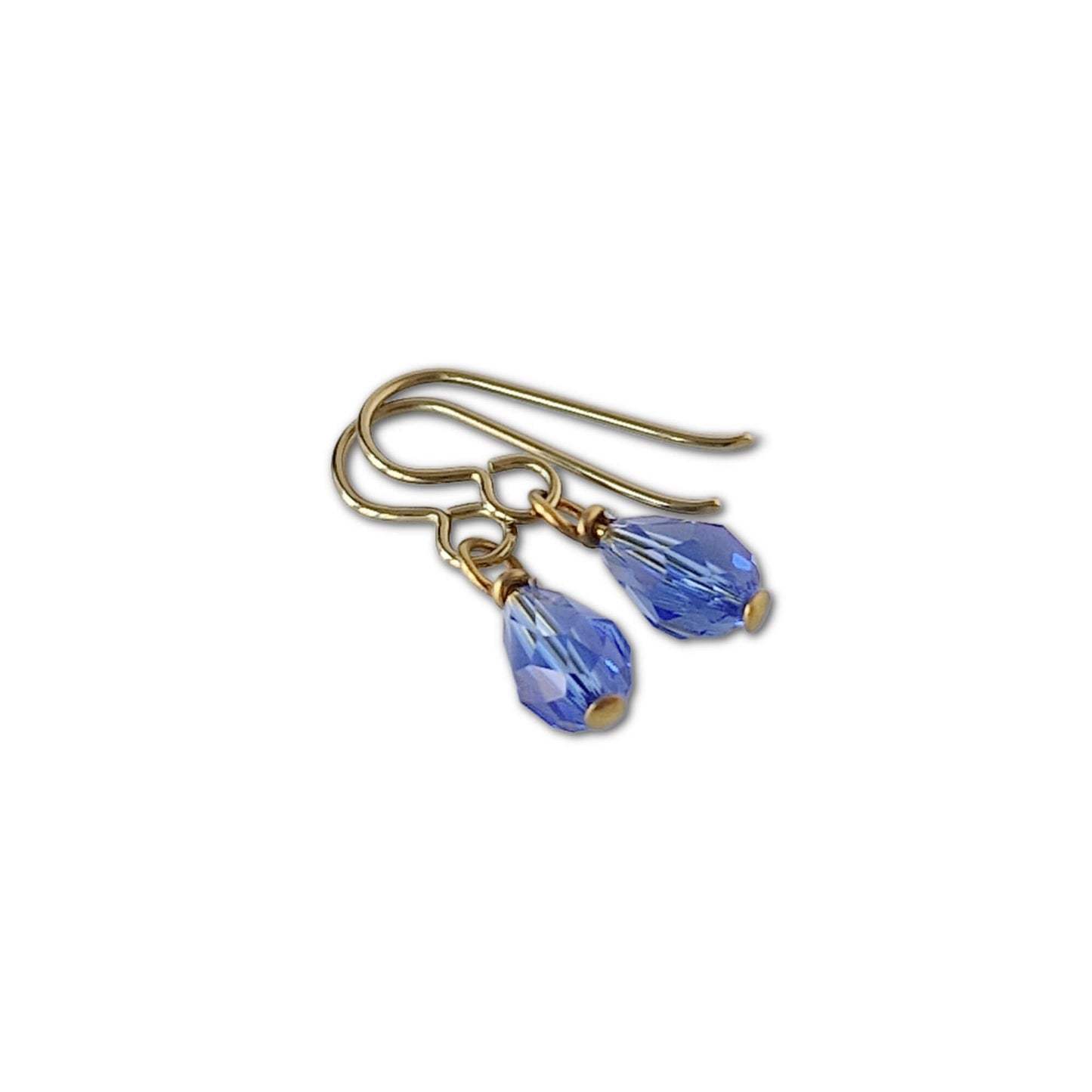 Gold Titanium Earrings with Sapphire Blue Crystal Drops