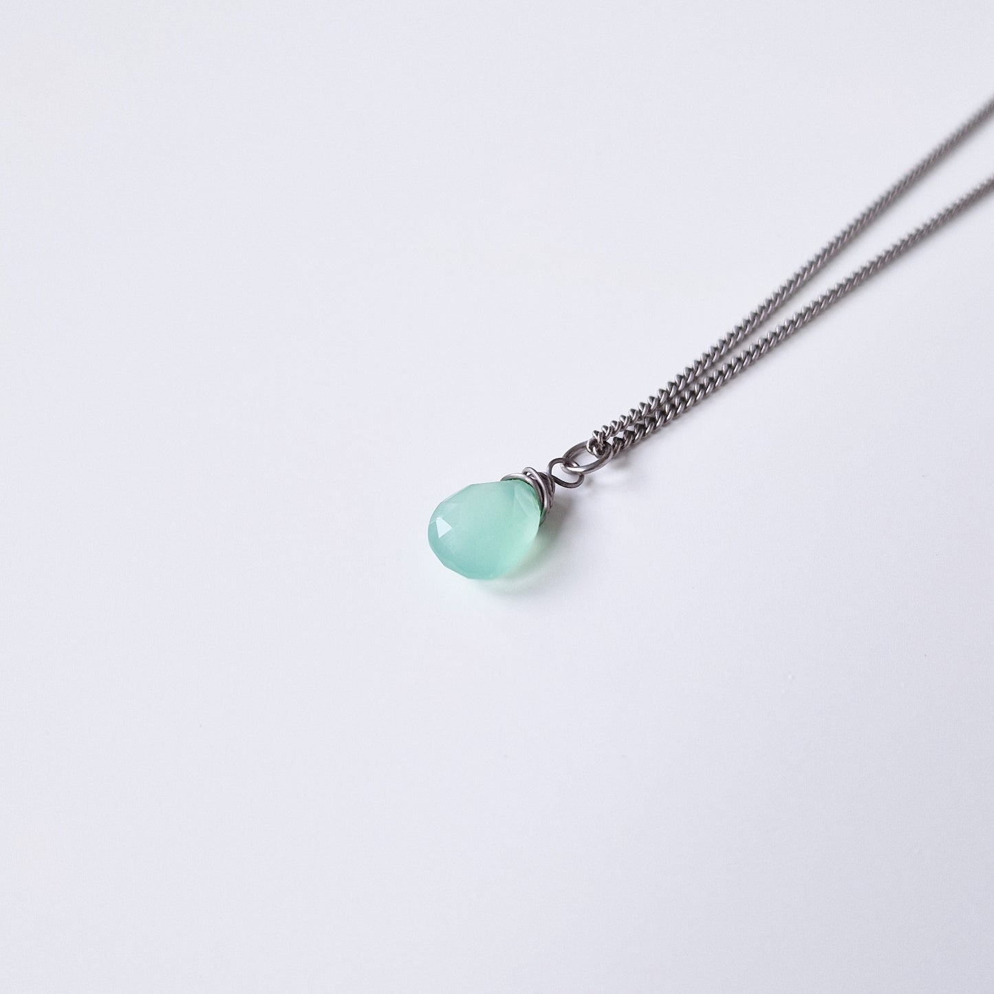 Titanium Necklace with Mint Green Chalcedony