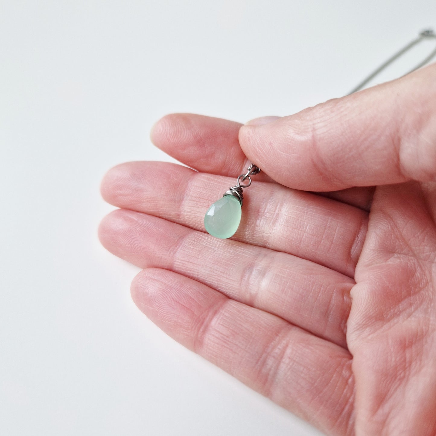 Titanium Necklace with Mint Green Chalcedony