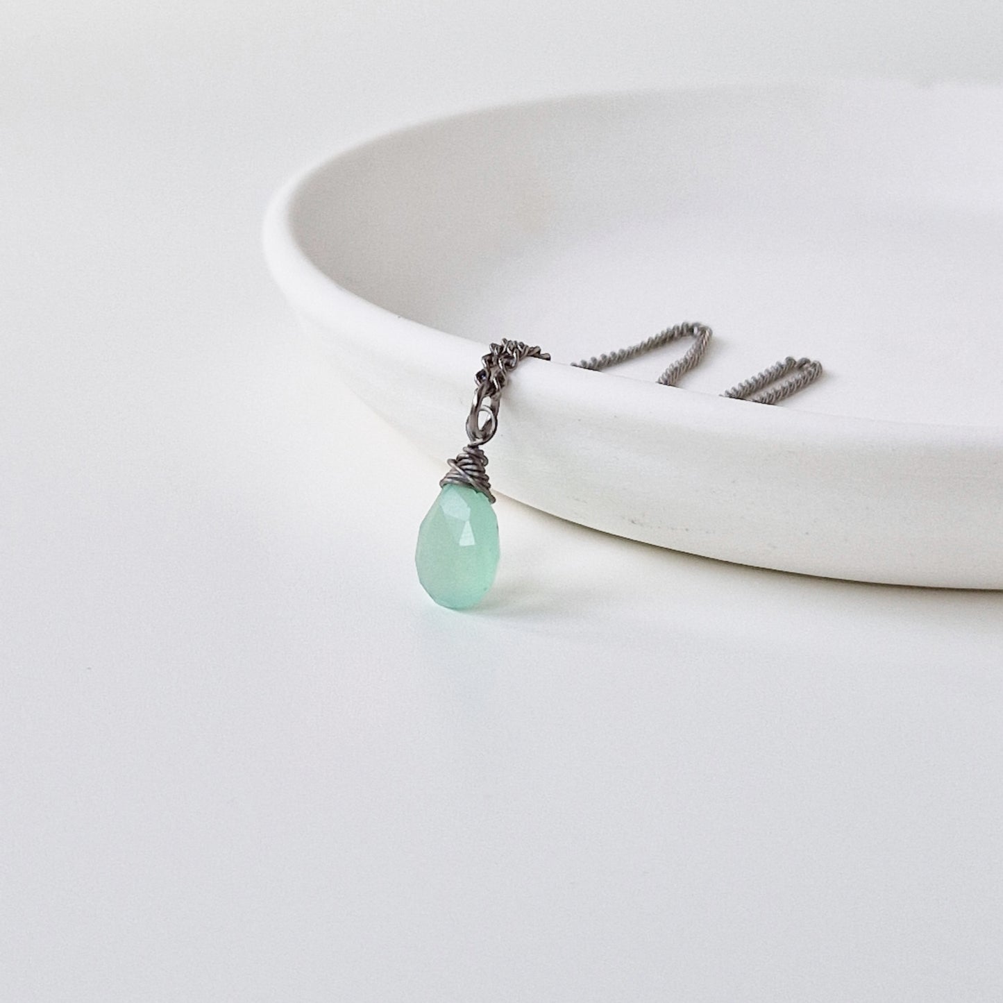 Titanium Necklace with Mint Green Chalcedony
