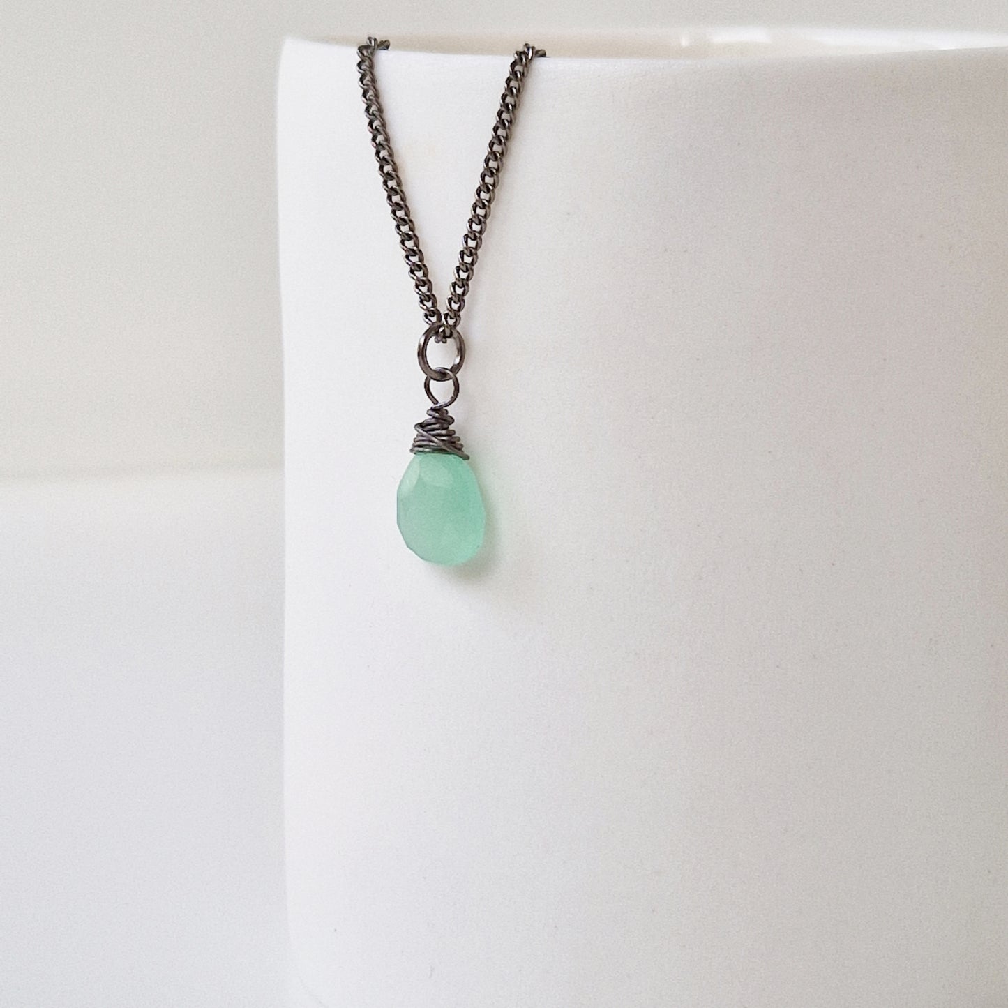 Titanium Necklace with Mint Green Chalcedony