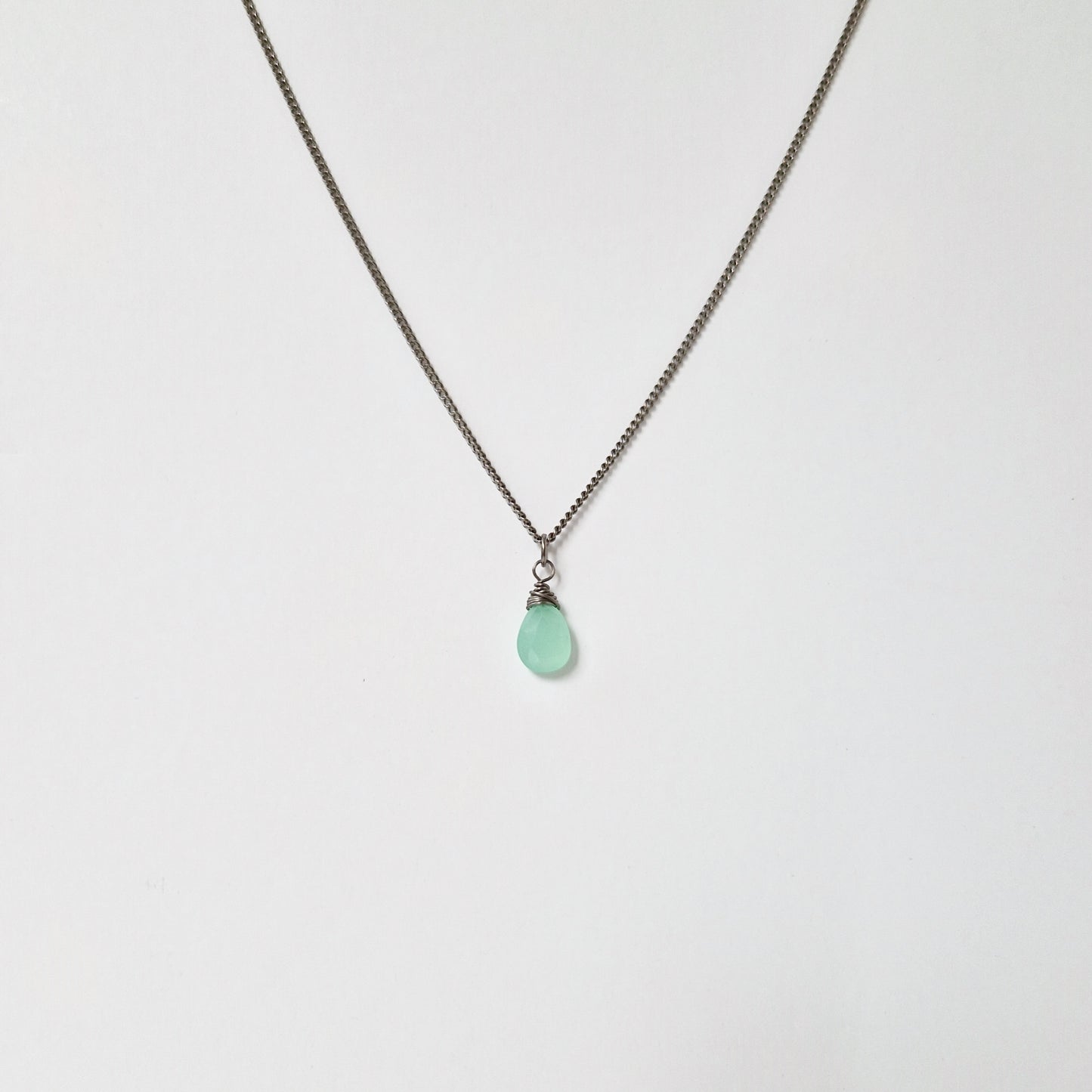 Titanium Necklace with Mint Green Chalcedony