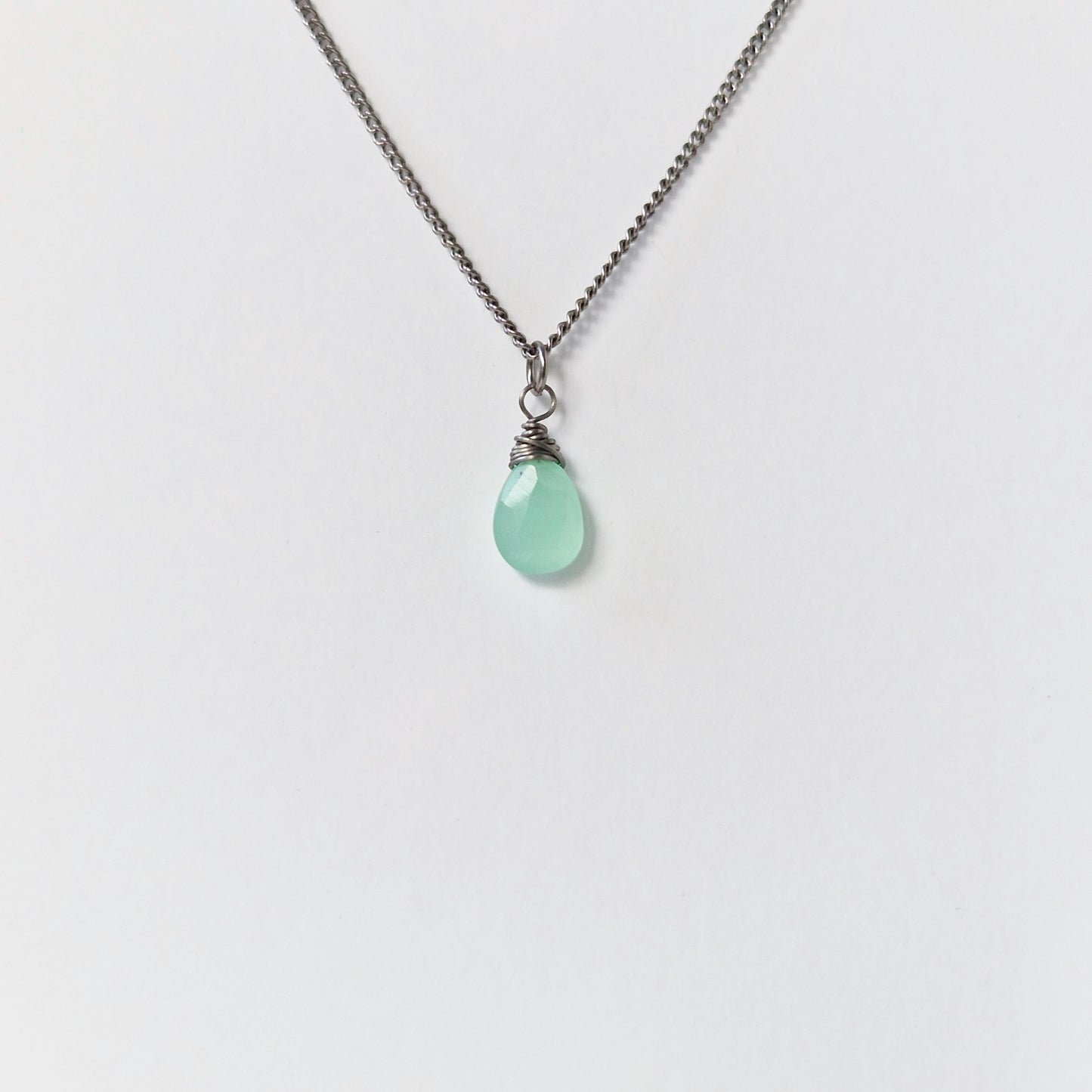 Titanium Necklace with Mint Green Chalcedony