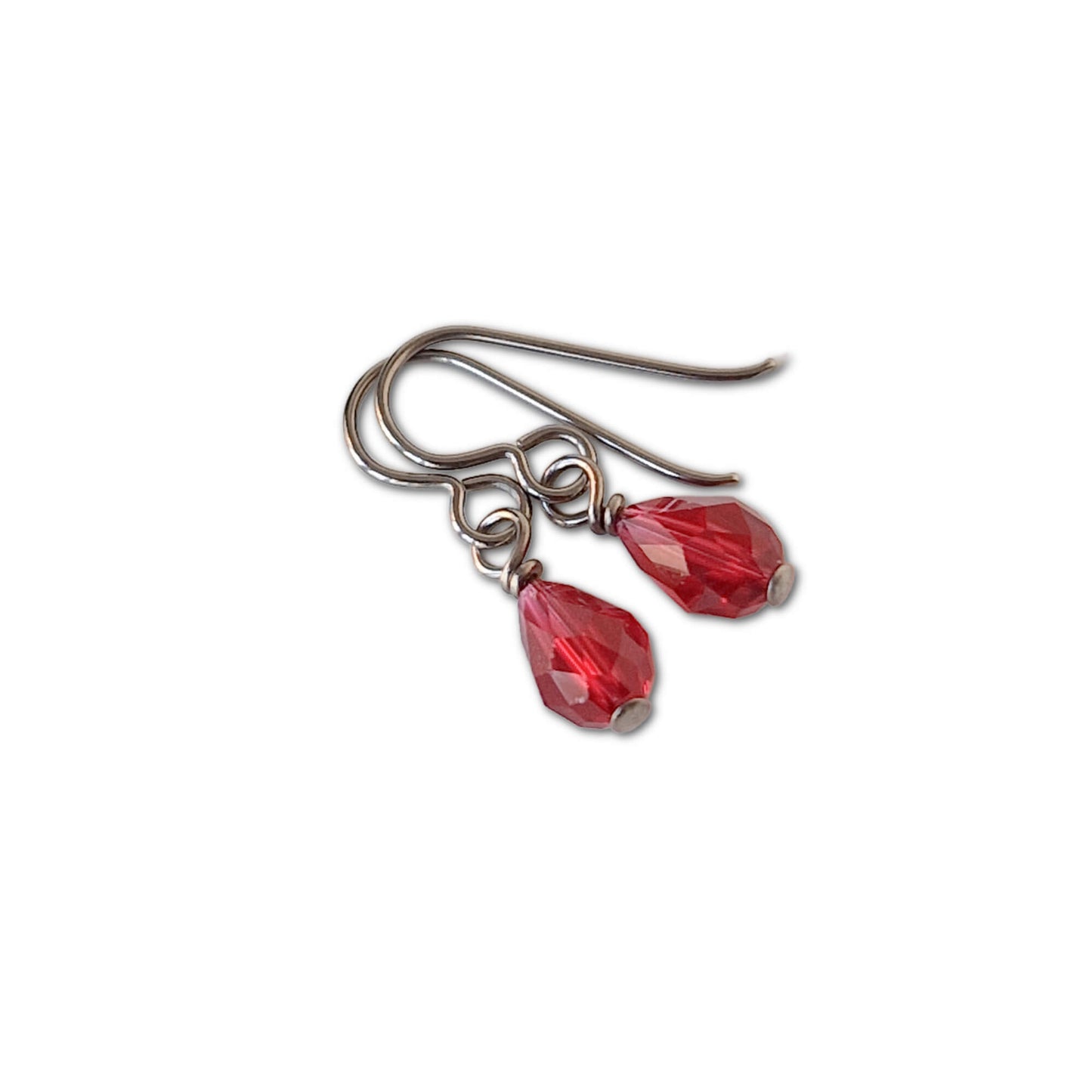 Niobium Earrings with Ruby Red Drop Crystals