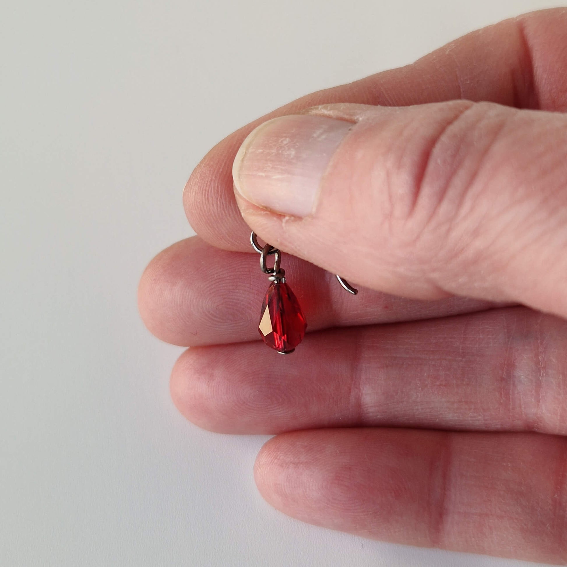 Hypoallergenic Earrings with Ruby Red Teardrop Crystals