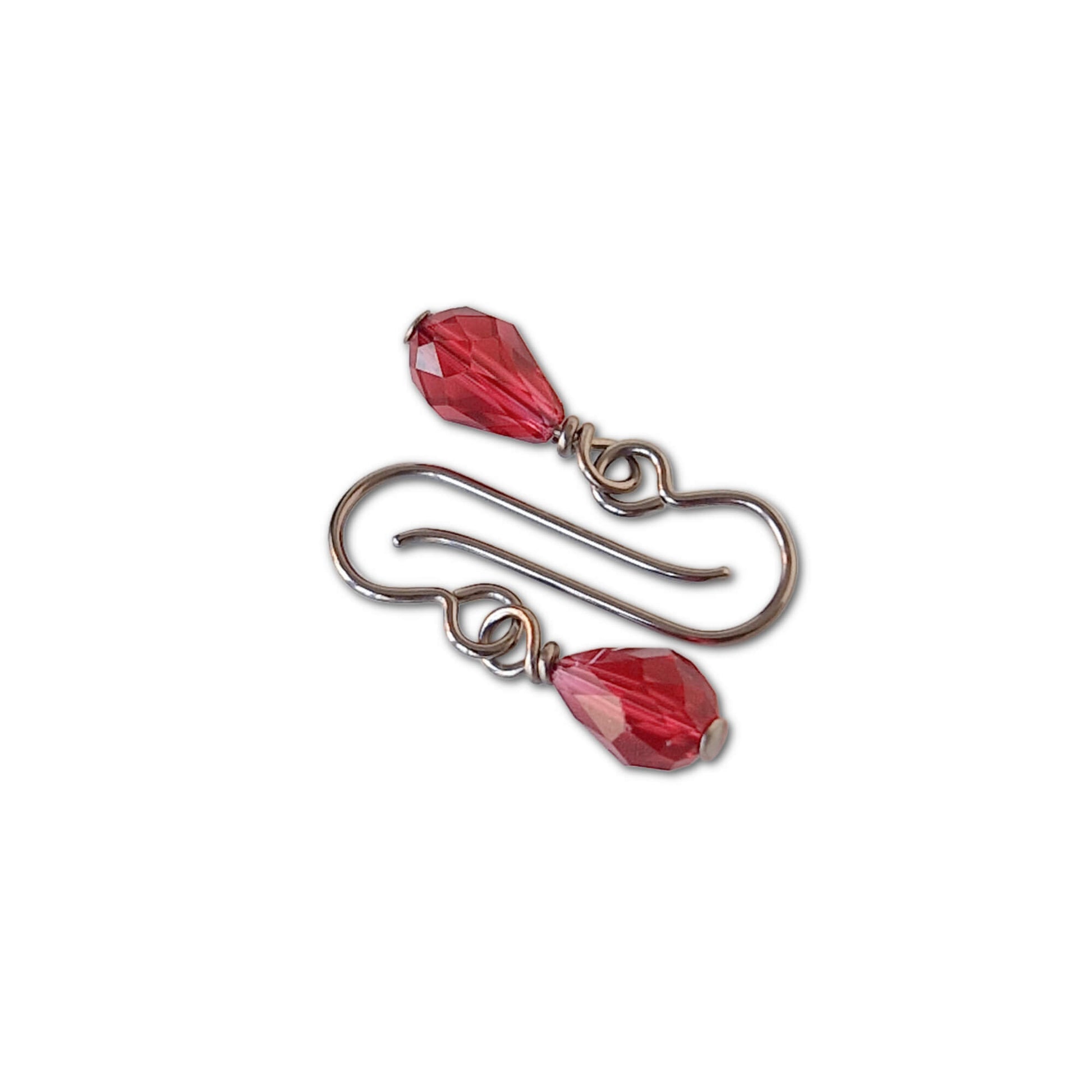 Nickel Free Earrings with Ruby Red Teardrop Rhinestones