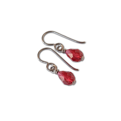 Titanium Earrings with Ruby Red Austrian Teardrop Crystals