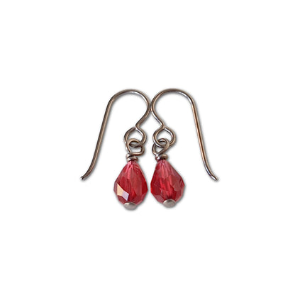 Pure Niobium Earrings with Ruby Red Man-Made Austrian Drop Crystals