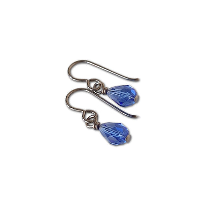 Nickel Free Earrings with Blue Sapphire Teardrop Rhinestones