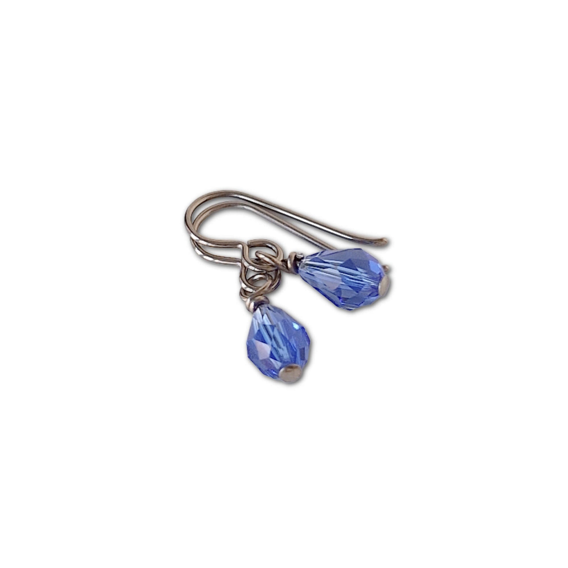 Titanium Earrings with Sapphire Blue Austrian Teardrop Crystals