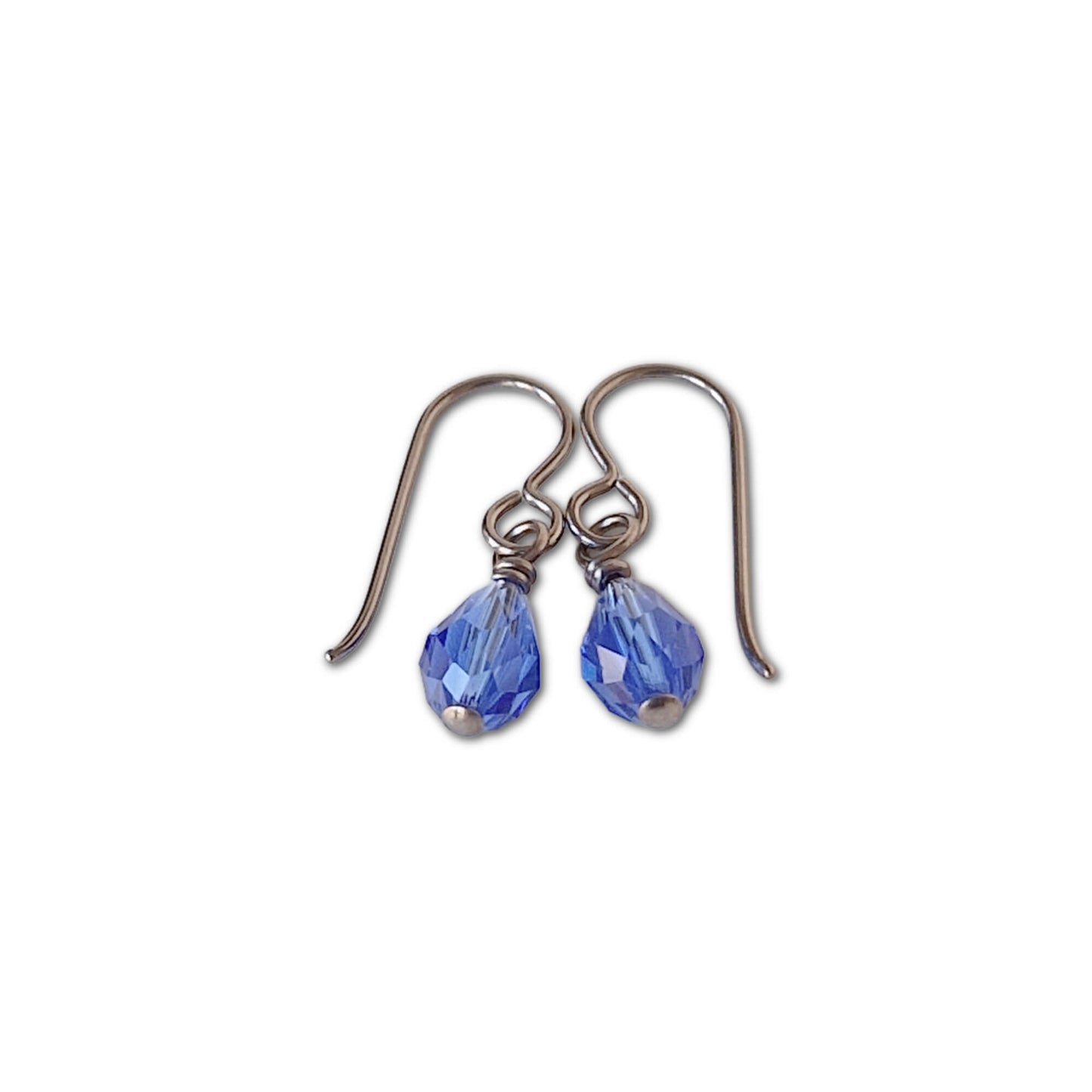 Pure Niobium Earrings with Sapphire Blue Man-Made Austrian Drop Crystals