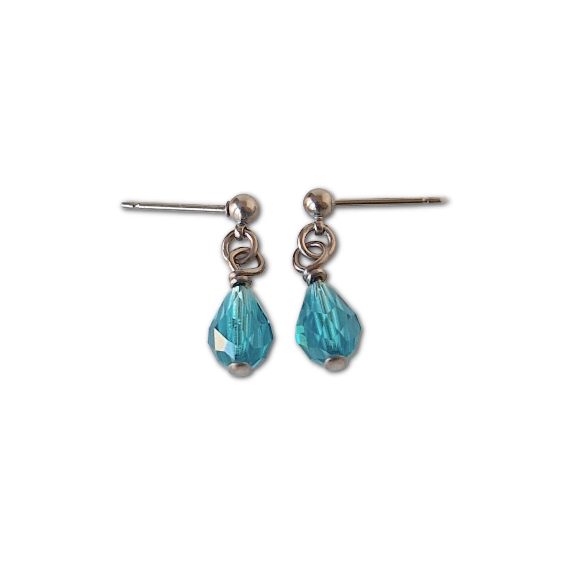 Nickel Free Titanium Post Stud Earrings with Dangling Blue Zircon Crystal Teardrops