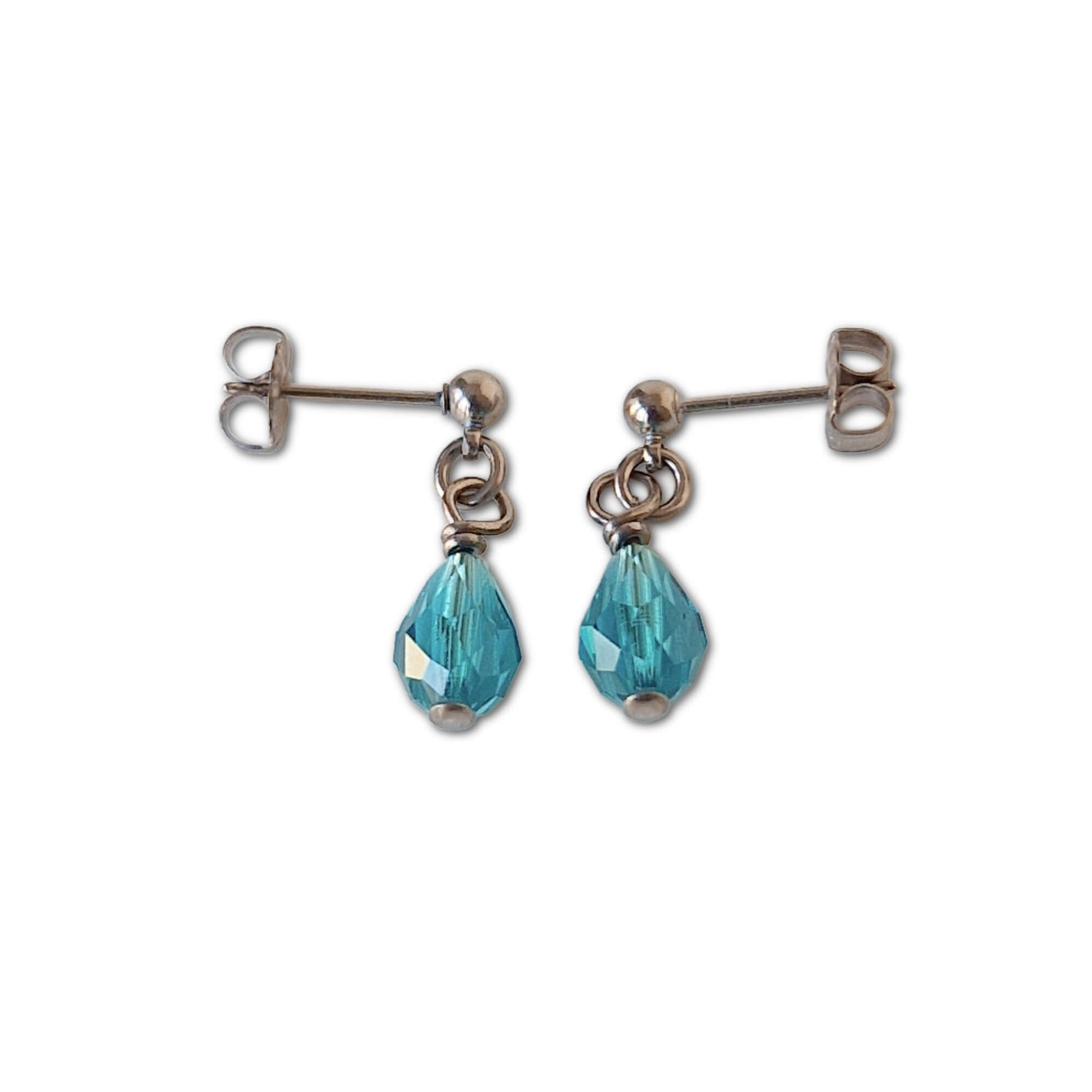 Hypoallergenic Titanium Stud Earrings with Dangling Austrian Blue Zircon Crystal Teardrops