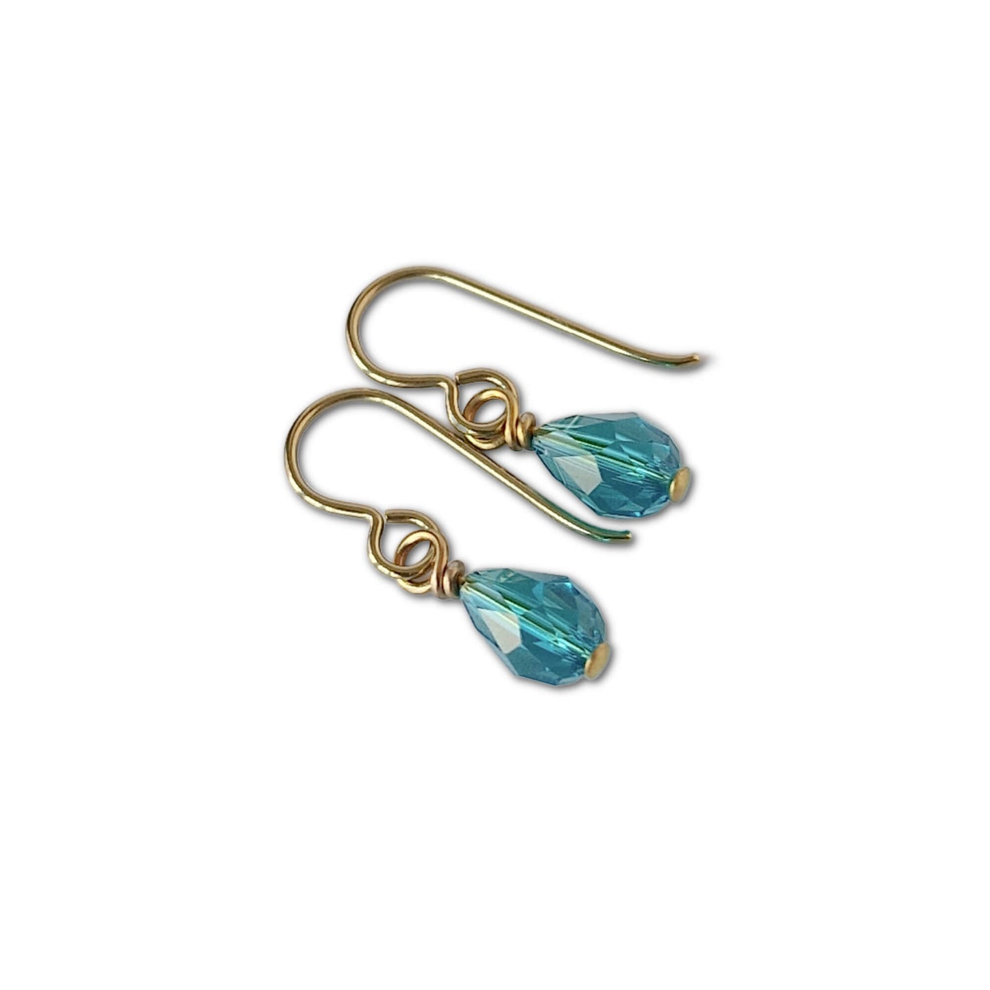 Hypoallergenic Gold Niobium Earrings with Blue Zircon Crystal Droplets