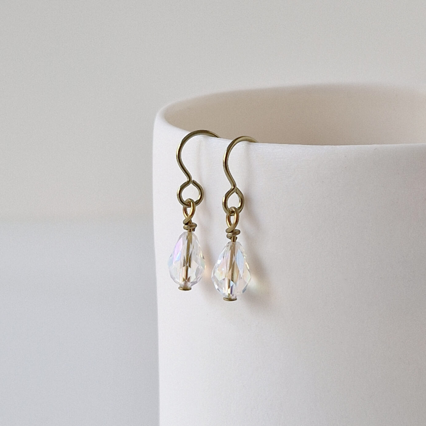 Gold Titanium Earrings with Crystal Shimmer Teardrops