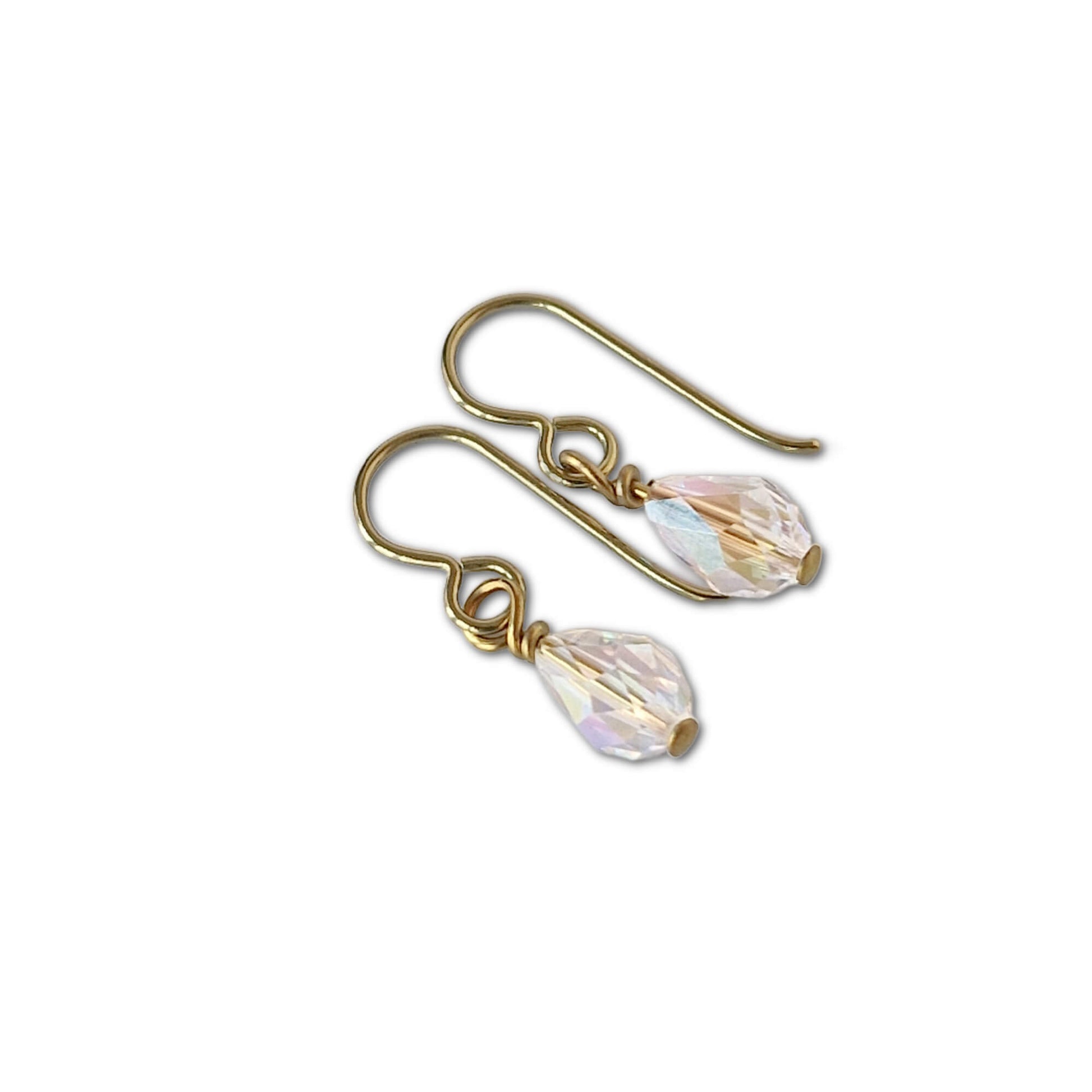 Gold Niobium Earrings with Crystal Shimmer Teardrops