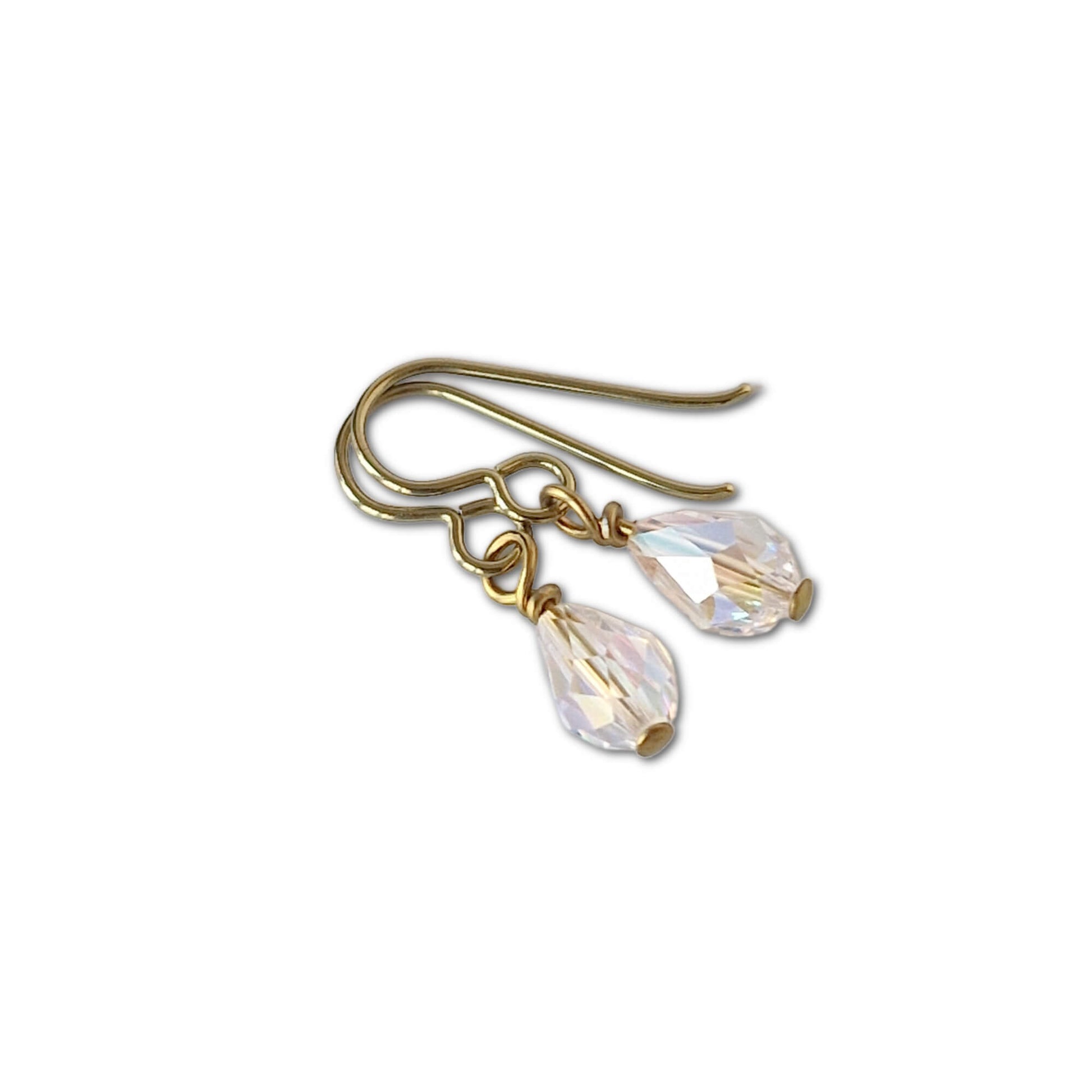 Gold Titanium Earrings with Crystal Shimmer Drops