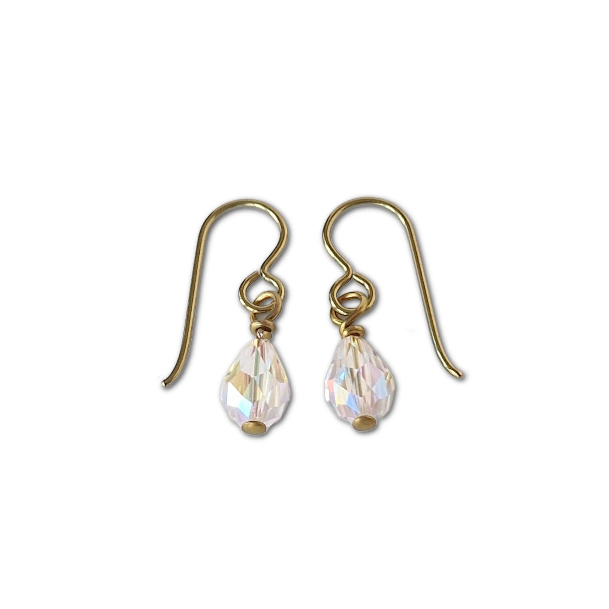 Gold Color Anodized Titanium Earrings with Crystal Shimmer Drop Crystals